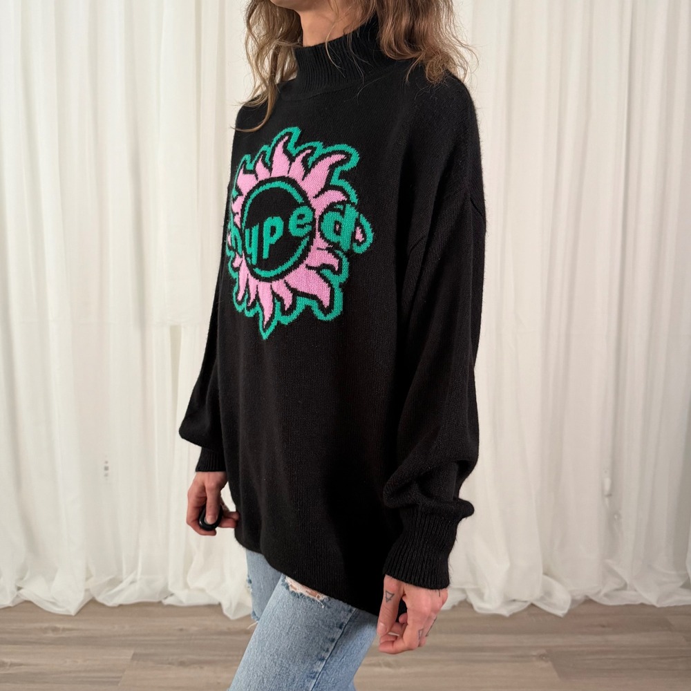 H&M Graphic Crewneck Sweatshirt Black Oversized Streetwear Pullover Logo Size S - Picture 3 of 7